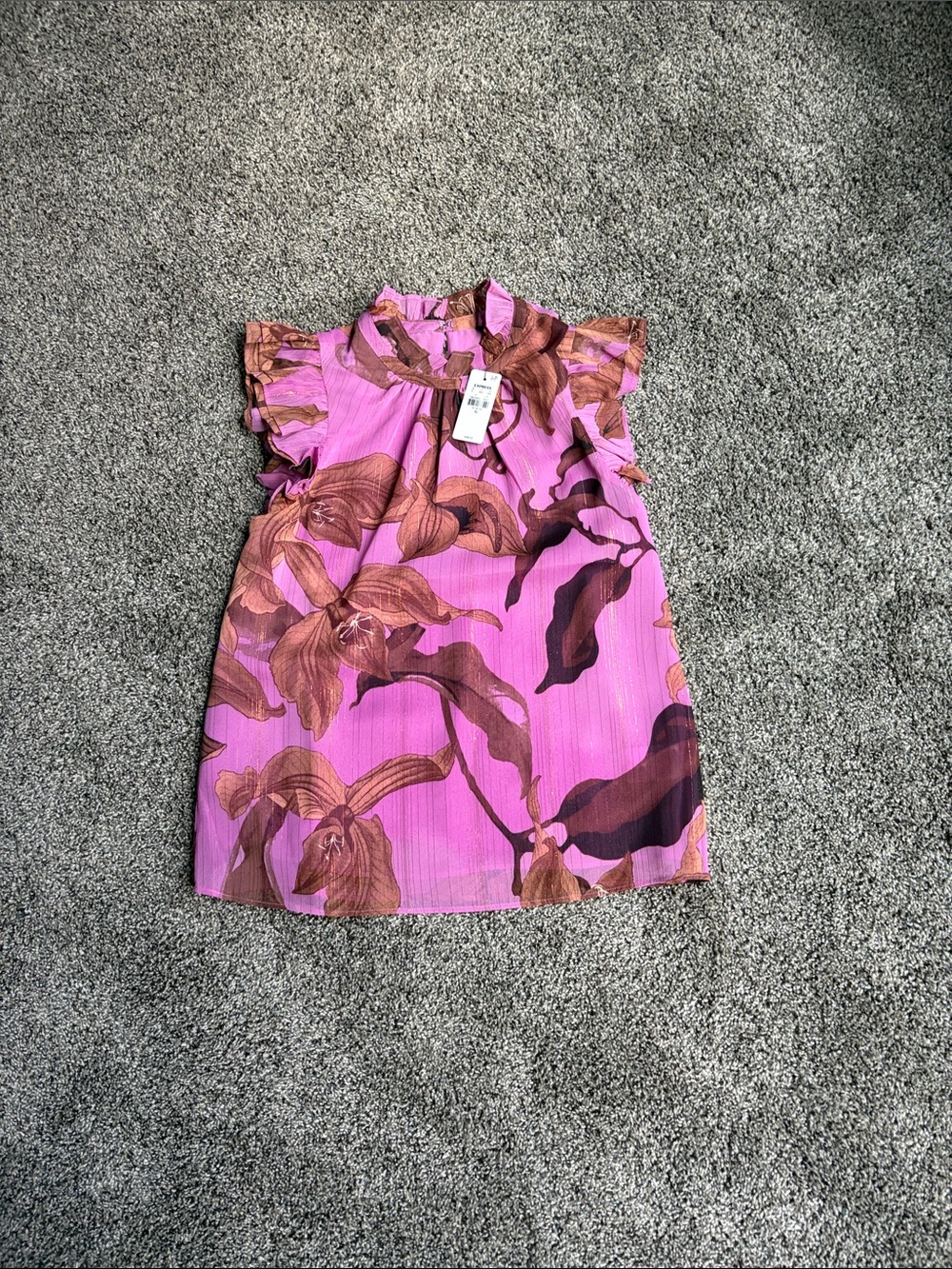 Express Pink Floral Ruffle Sleeve Blouse